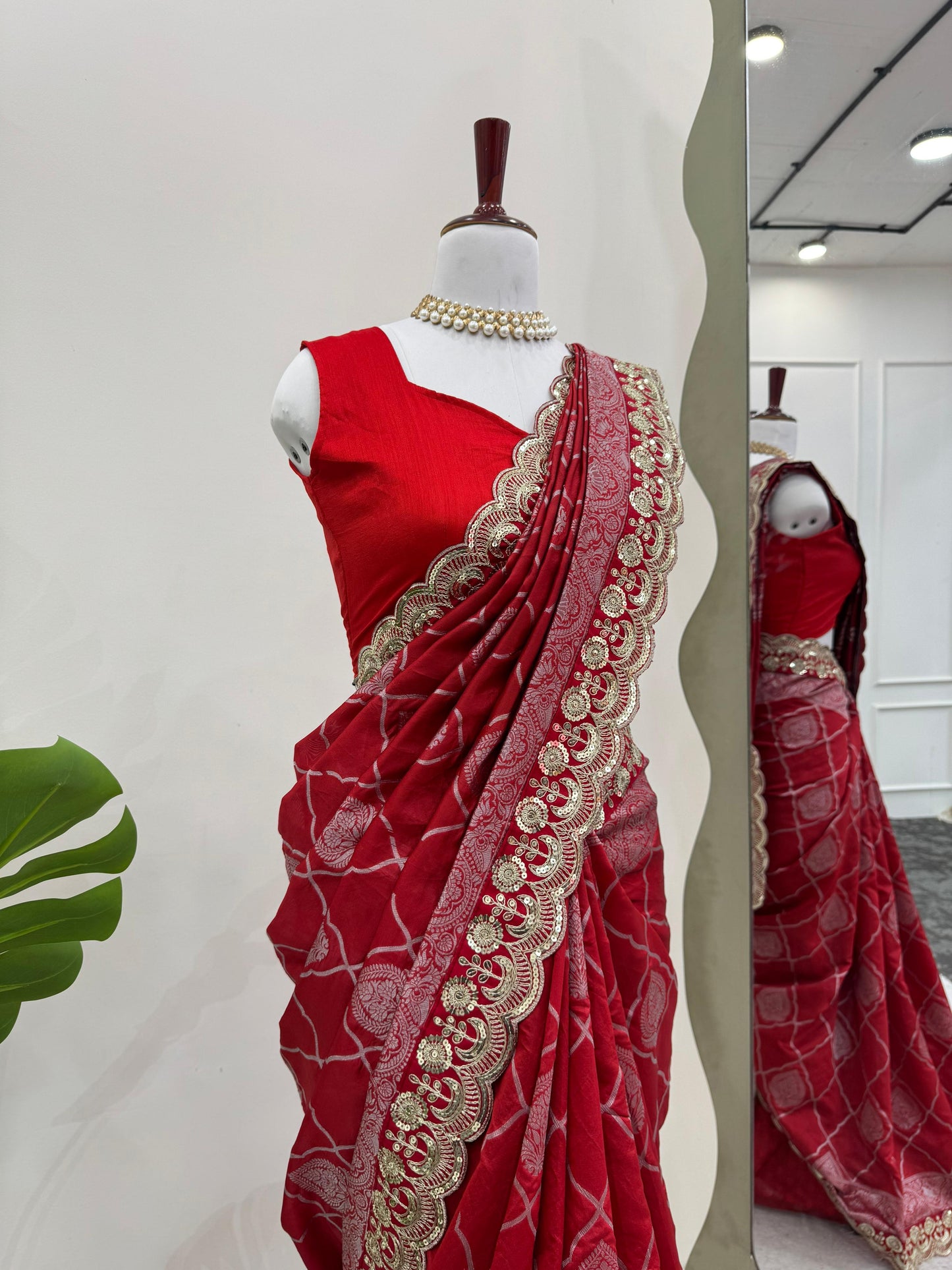 Red silk wedding saree Designer Partywear stitched Indian saree