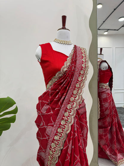 Red silk wedding saree Designer Partywear stitched Indian saree