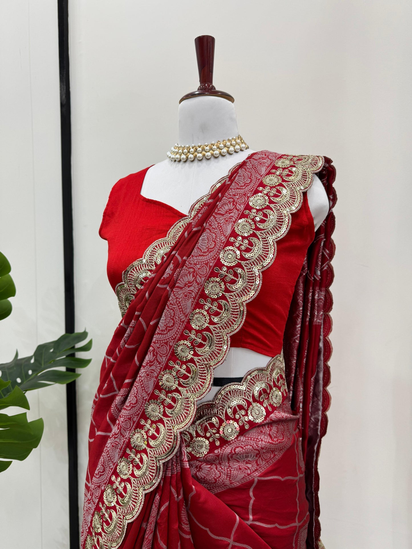 Red silk wedding saree Designer Partywear stitched Indian saree
