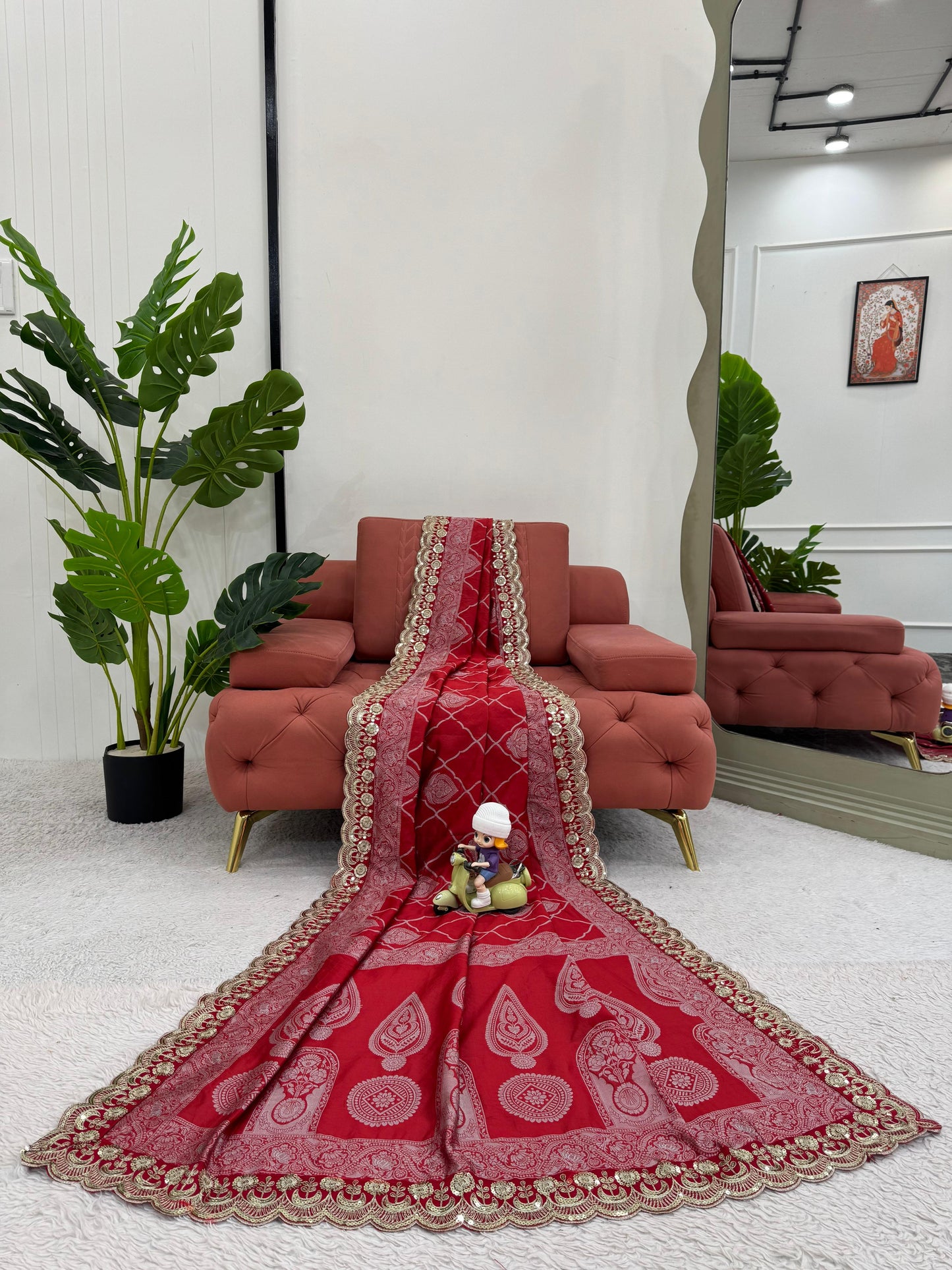 Red silk wedding saree Designer Partywear stitched Indian saree
