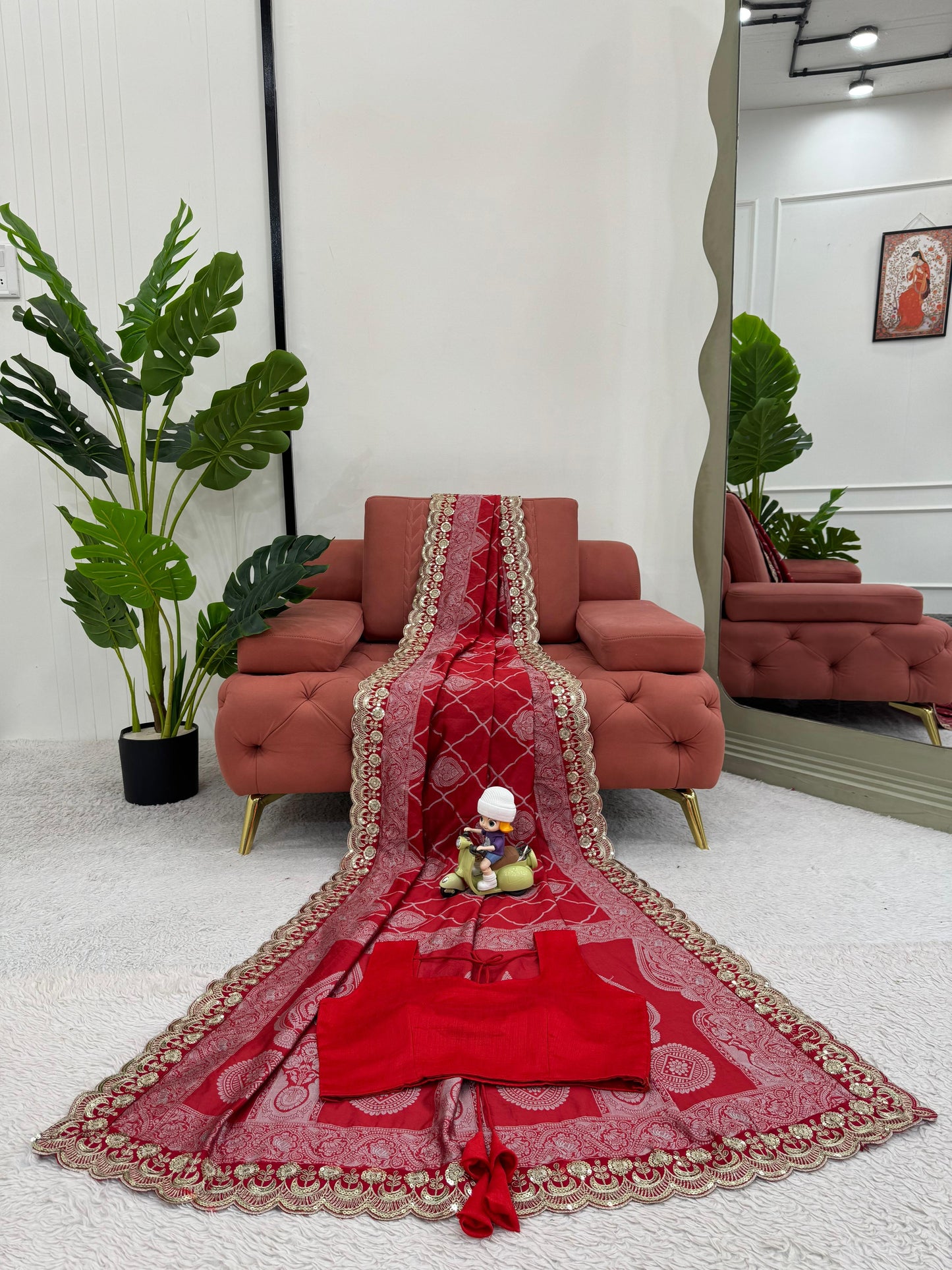 Red silk wedding saree Designer Partywear stitched Indian saree