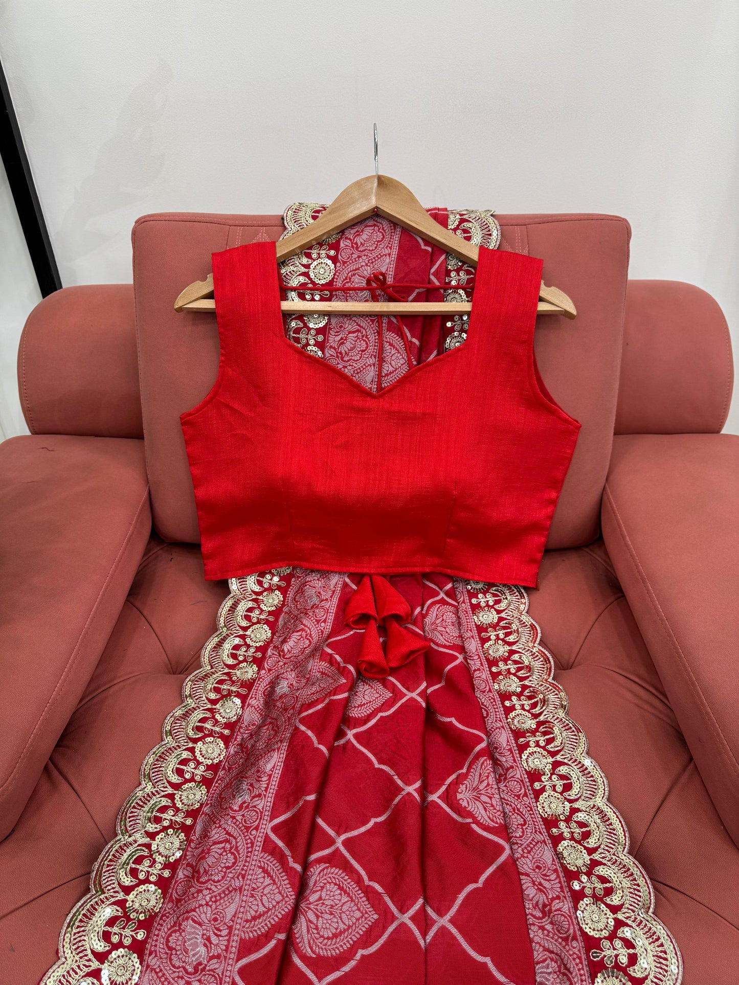 Red silk wedding saree Designer Partywear stitched Indian saree