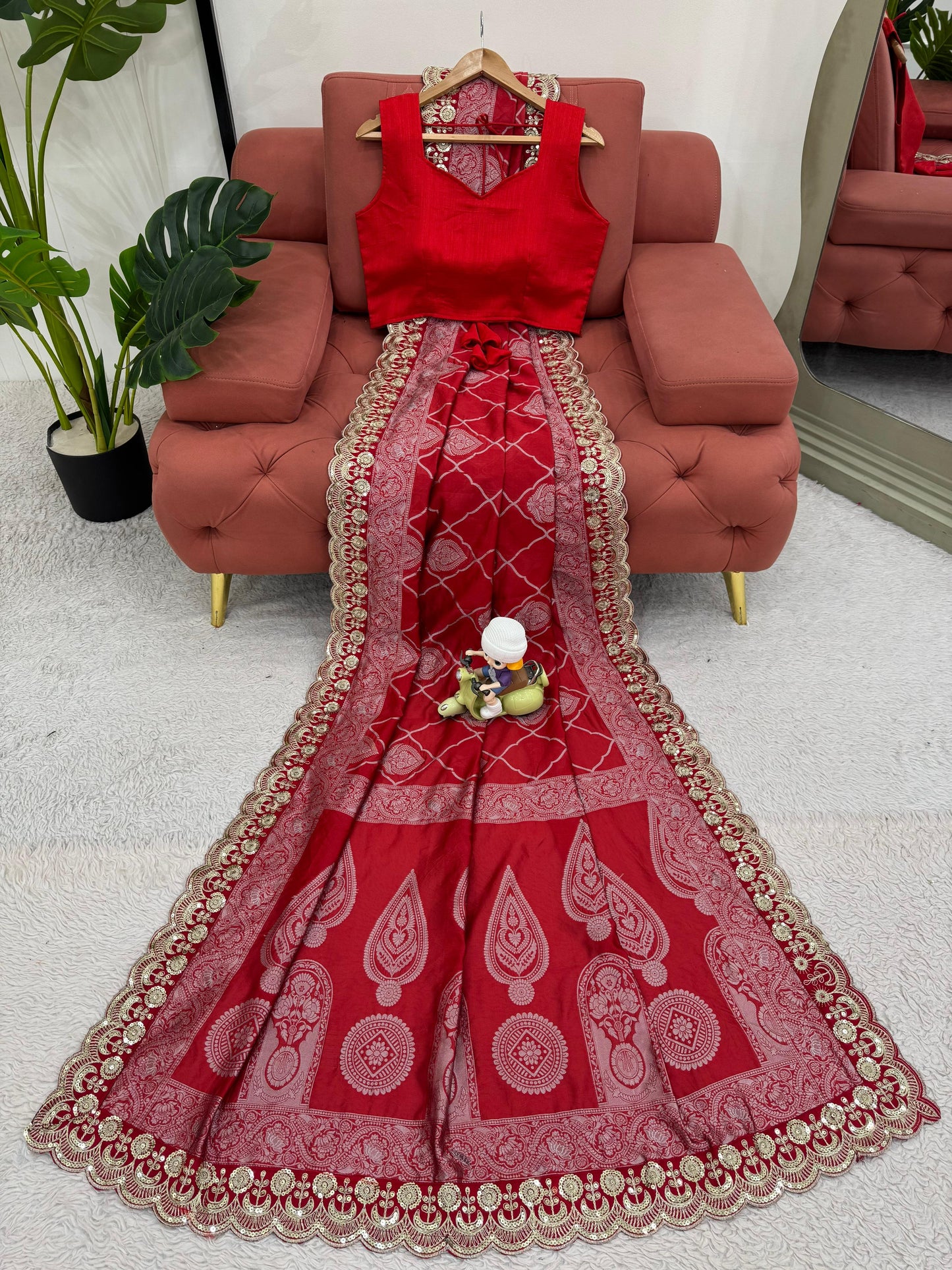 Red silk wedding saree Designer Partywear stitched Indian saree