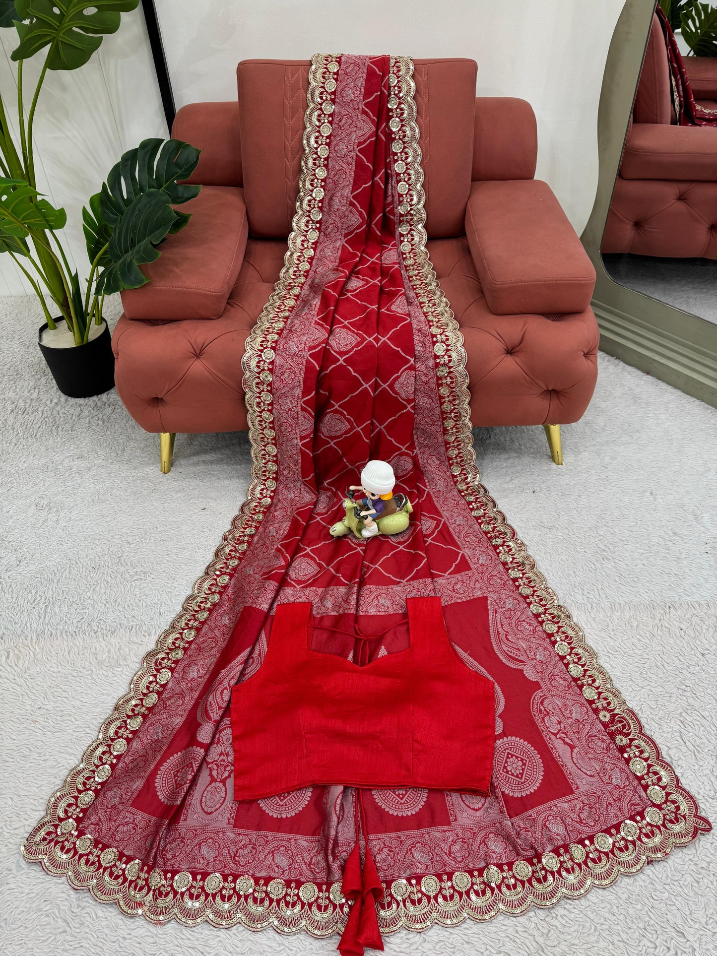Red silk wedding saree Designer Partywear stitched Indian saree