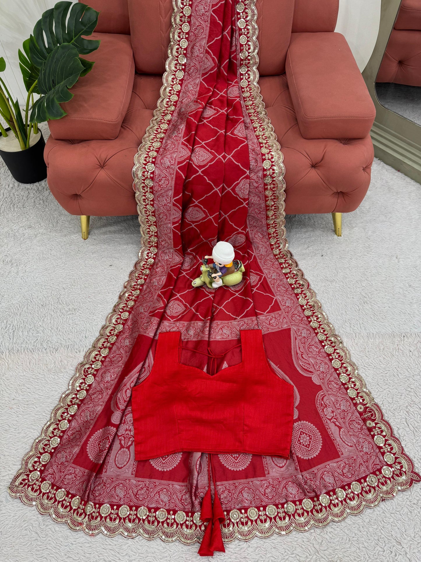 Red silk wedding saree Designer Partywear stitched Indian saree