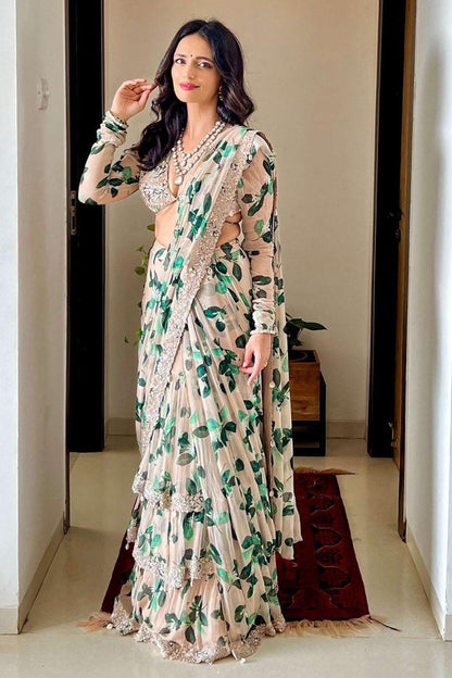 Indowestern Designer Partywear Readymade Wedding saree with blouse