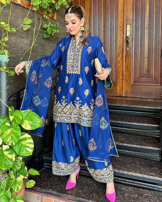 Blue Readymade Palazzo Suit Set stitched Indian dress salwar kameez