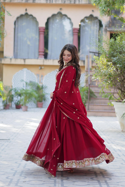 Red pink anarkali Full Flair Readymade Gown dress Indian wedding dress