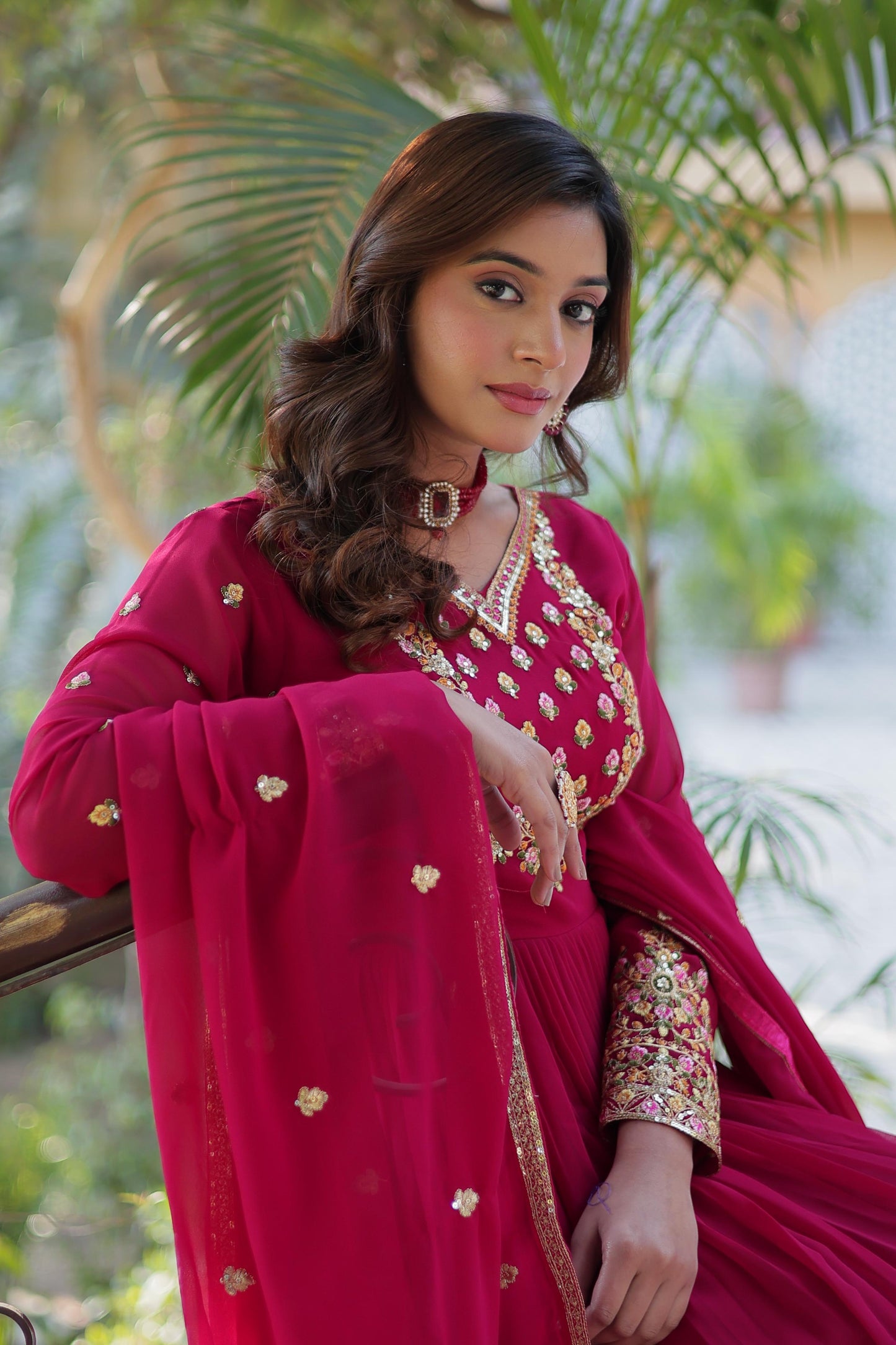 Red pink anarkali Full Flair Readymade Gown dress Indian wedding dress