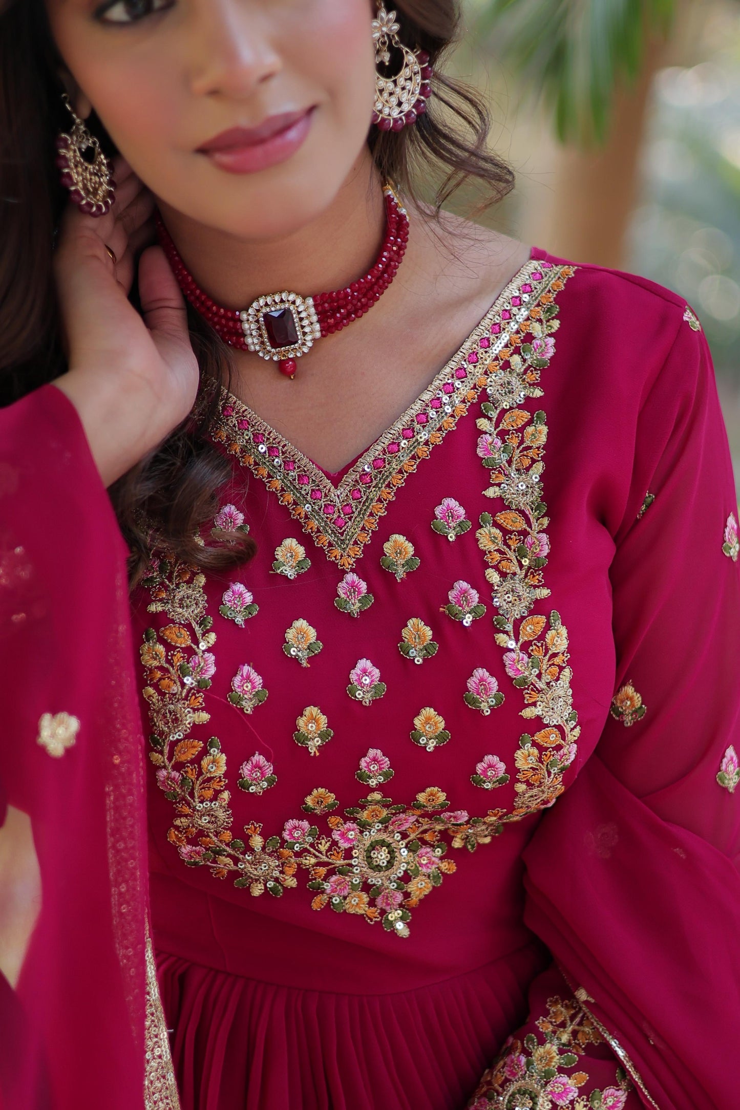 Red pink anarkali Full Flair Readymade Gown dress Indian wedding dress