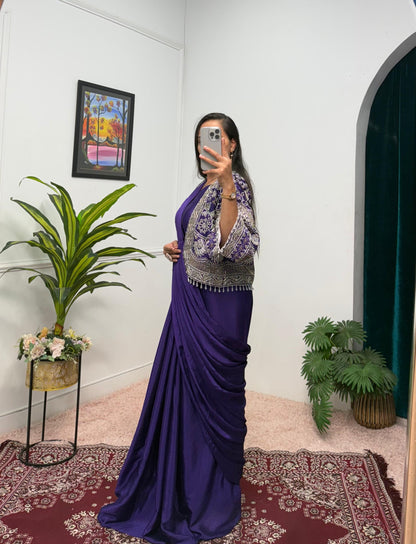 Indowestern Designer wedding partywear saree with stitched blouse and koti
