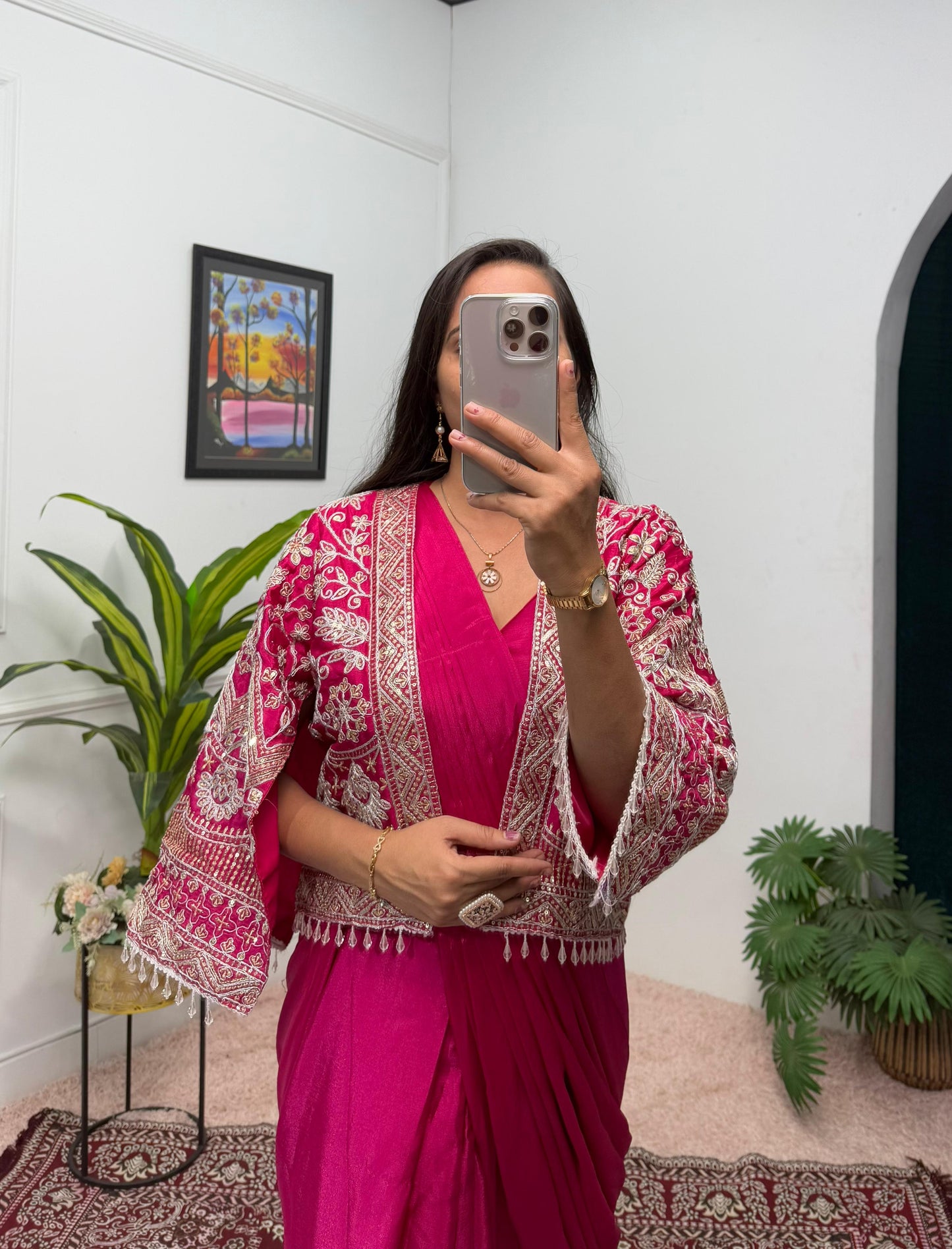 Indowestern Designer wedding partywear saree with stitched blouse and koti