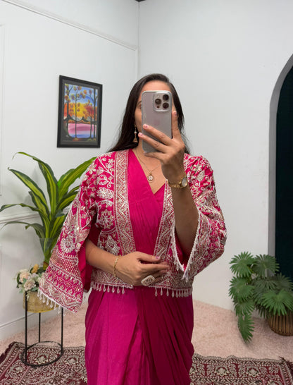 Indowestern Designer wedding partywear saree with stitched blouse and koti