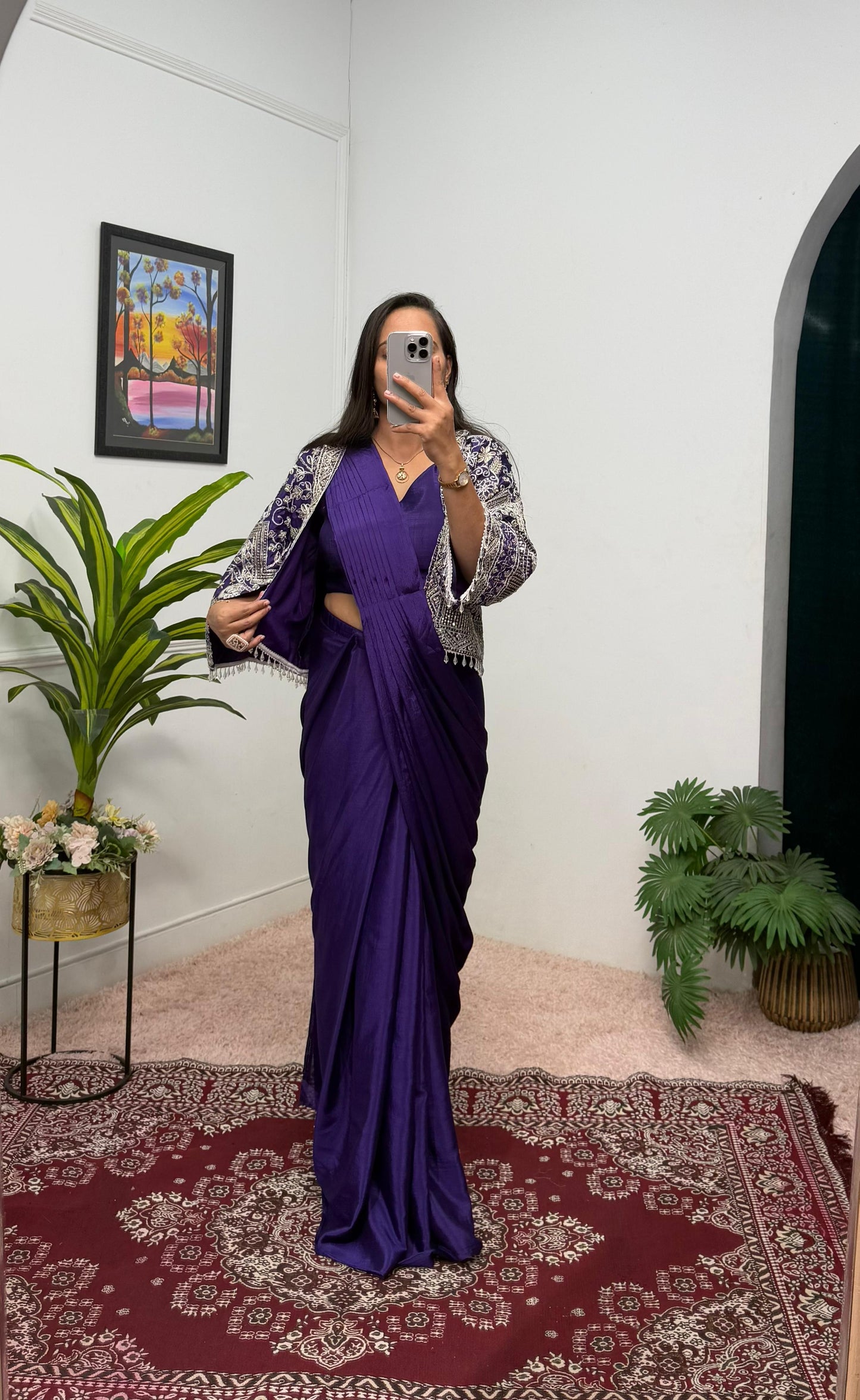 Indowestern Designer wedding partywear saree with stitched blouse and koti