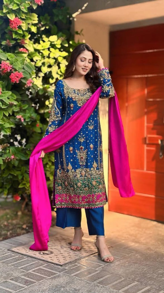 Blue wedding wear stitched readymade salwar kameez suit set dress