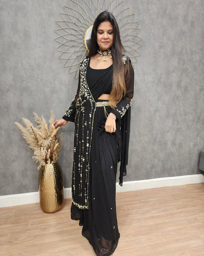 Black Indowestern lehenga saree for wedding Readymade Indian saree
