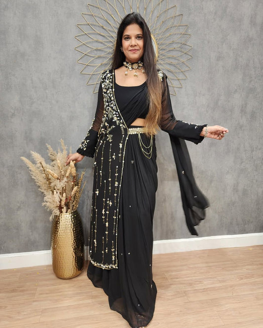 Black Indowestern lehenga saree for wedding Readymade Indian saree