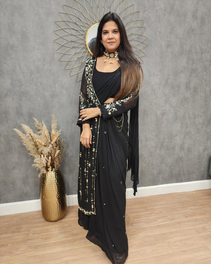 Black Indowestern lehenga saree for wedding Readymade Indian saree