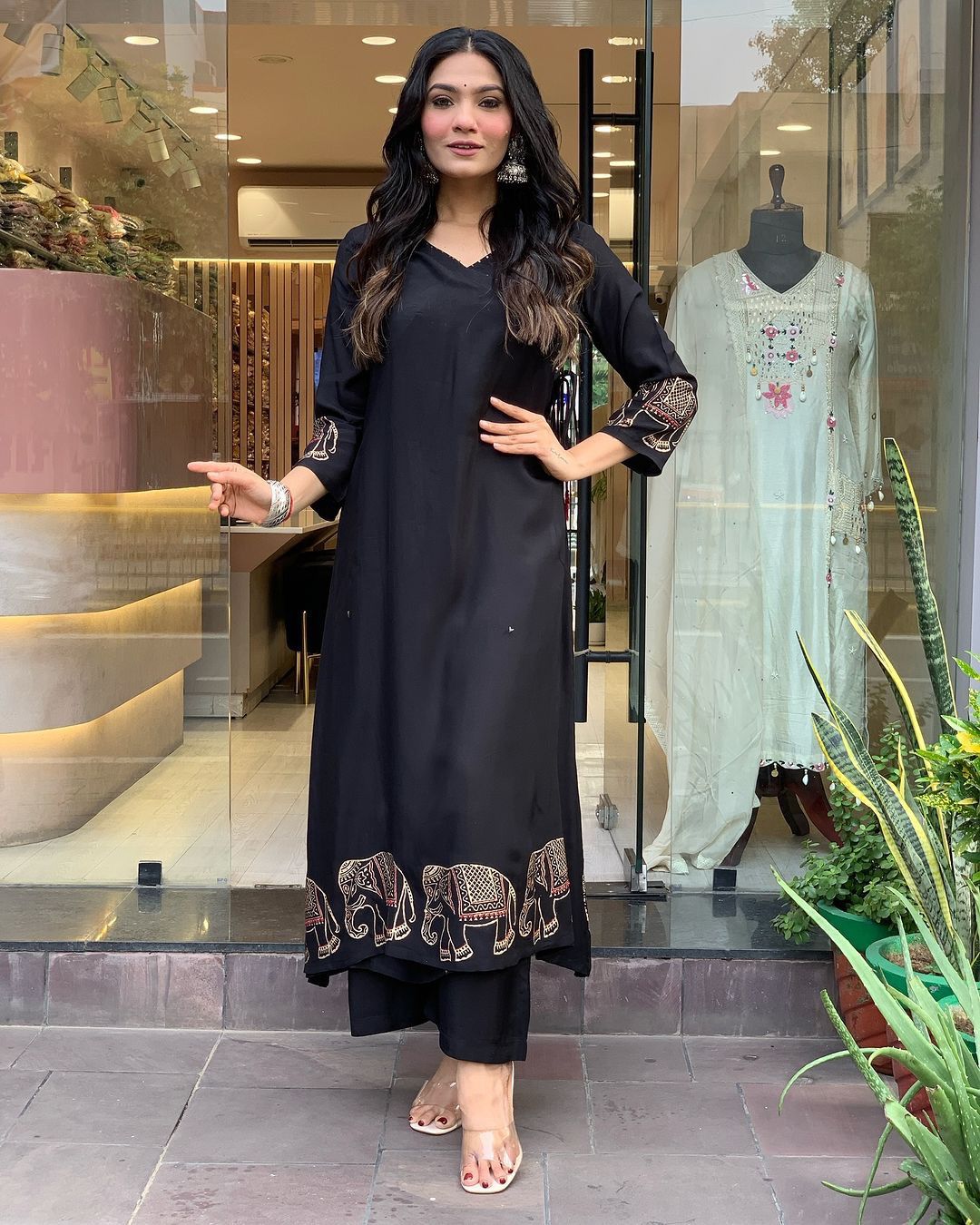 Readymade black salwar kameez suit Indian wedding dress stitched