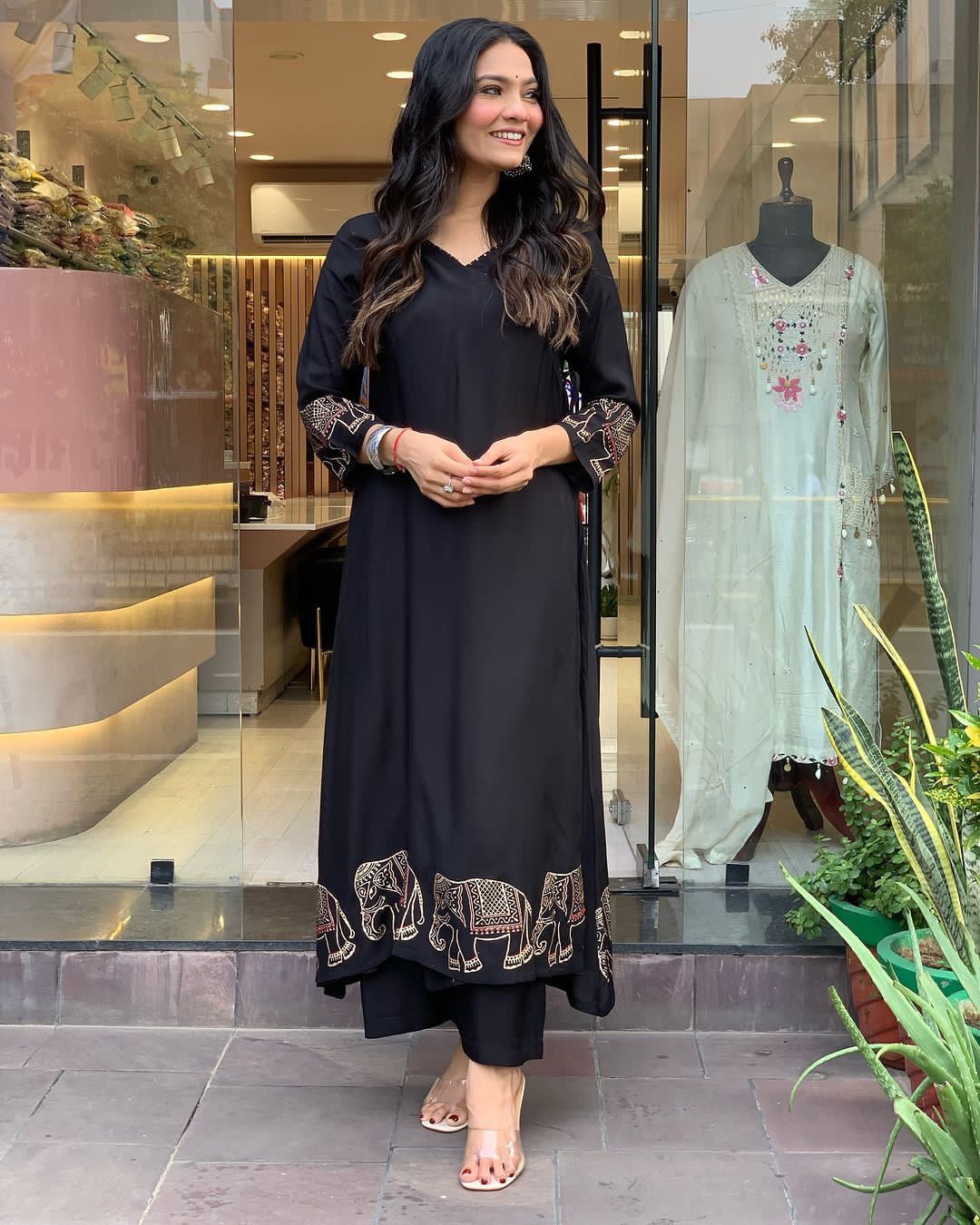 Readymade black salwar kameez suit Indian wedding dress stitched