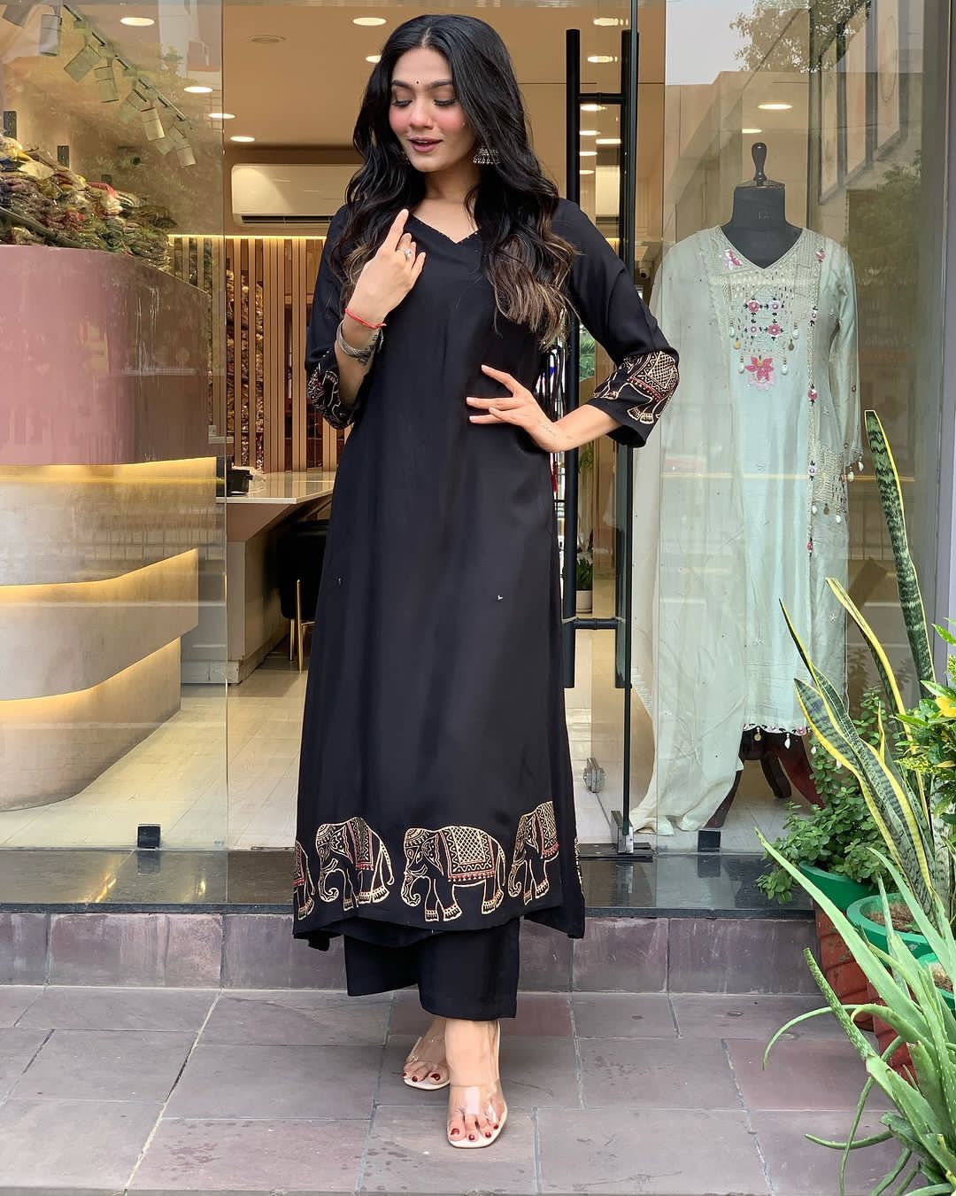 Readymade black salwar kameez suit Indian wedding dress stitched