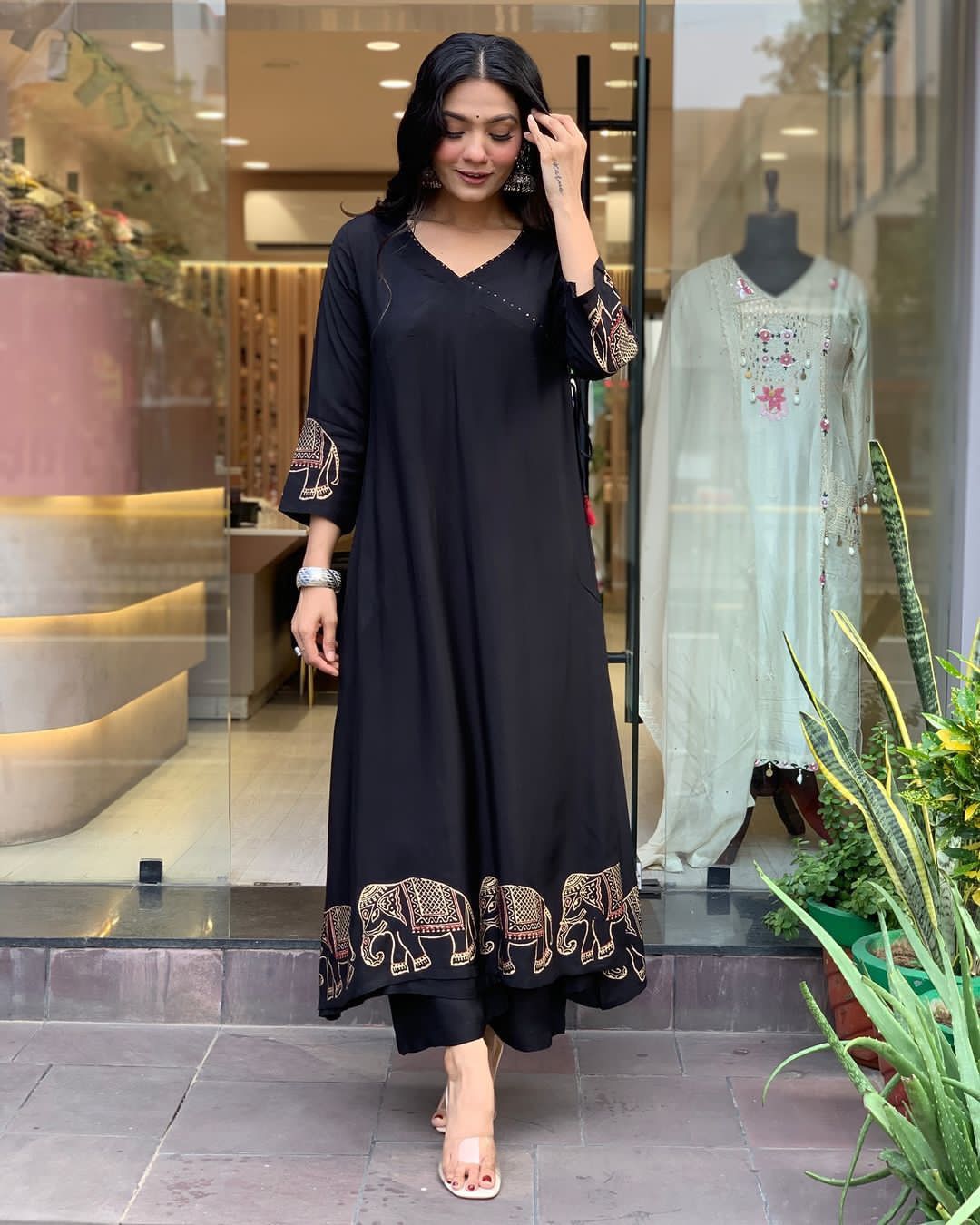 Readymade black salwar kameez suit Indian wedding dress stitched