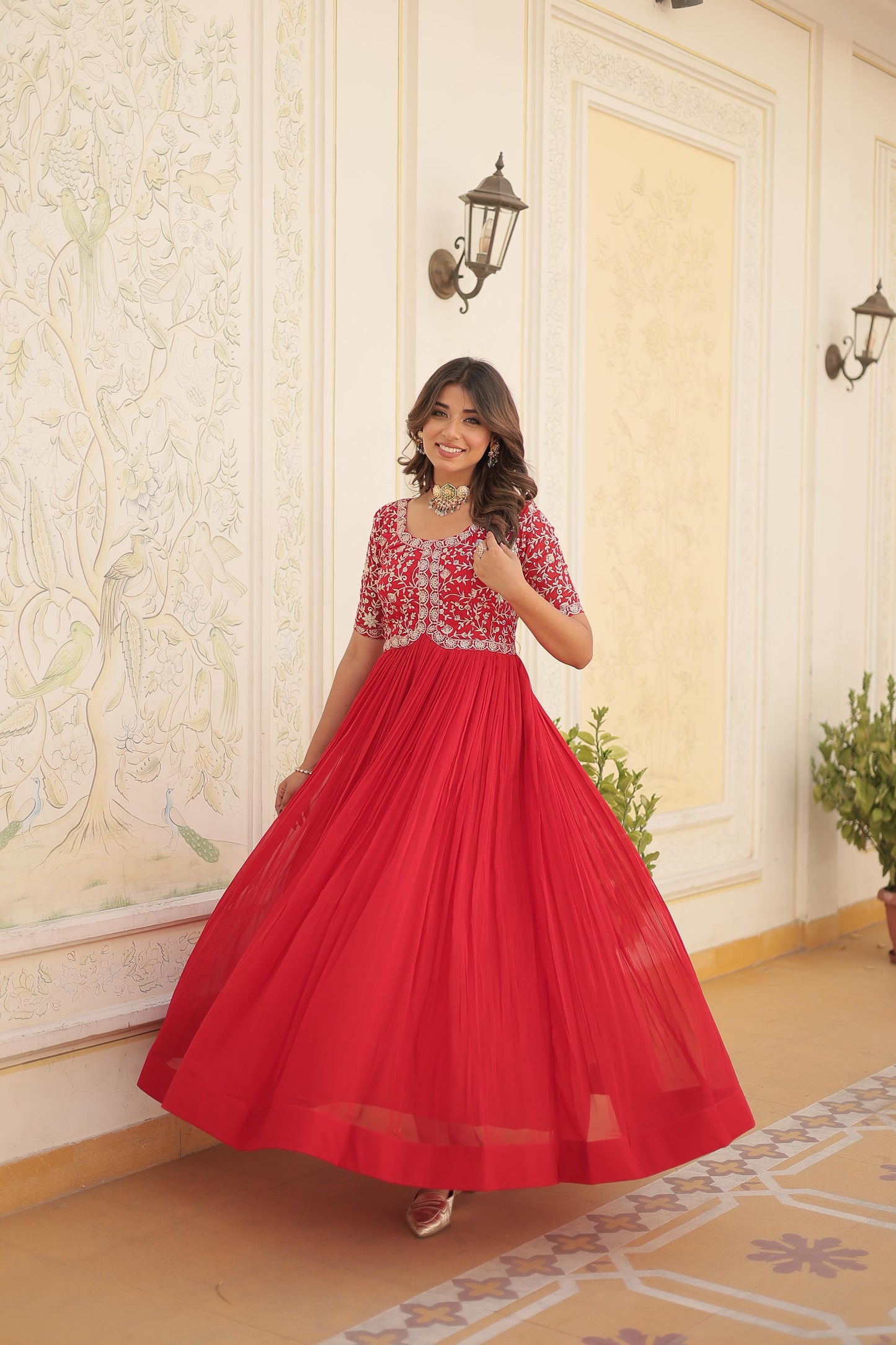 Wedding special Designer gown dress Indian floral anarkali Flaired Gown