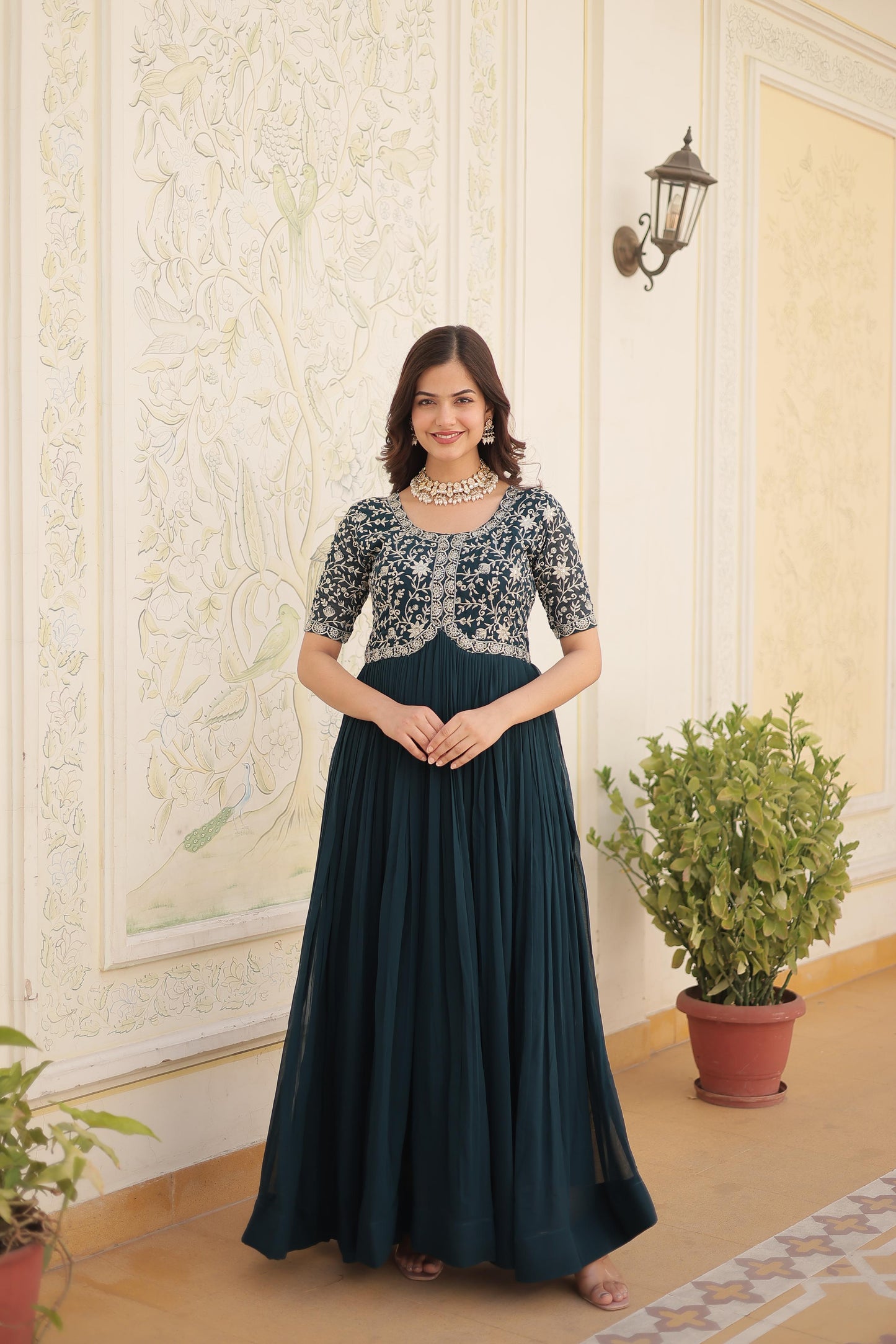 Wedding special Designer gown dress Indian floral anarkali Flaired Gown