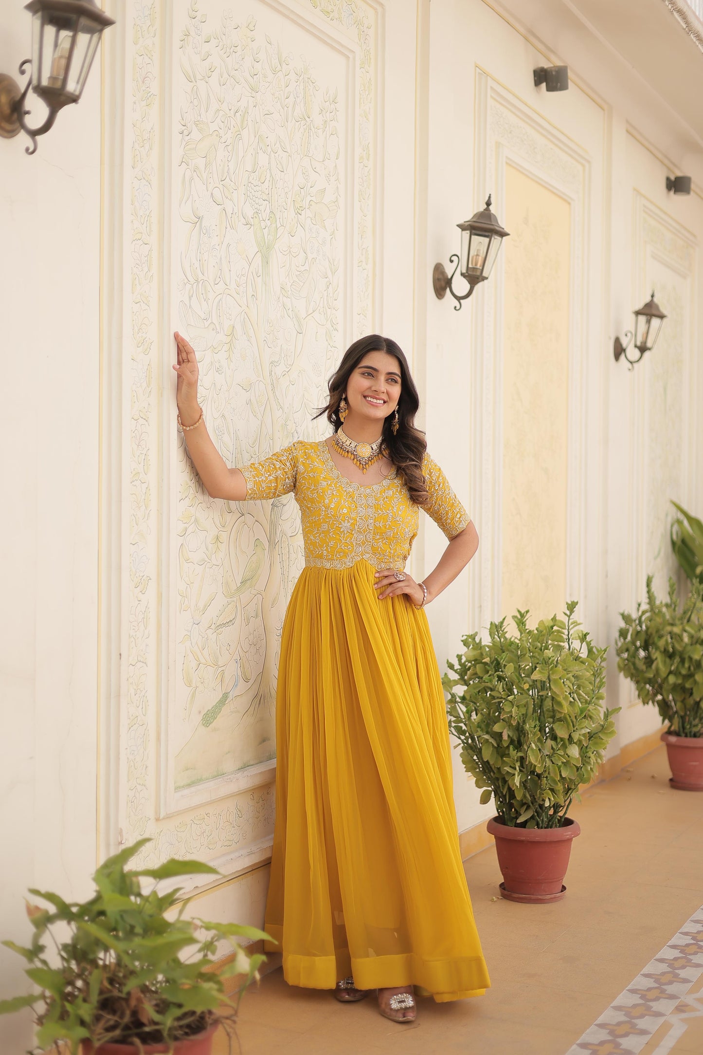Wedding special Designer gown dress Indian floral anarkali Flaired Gown