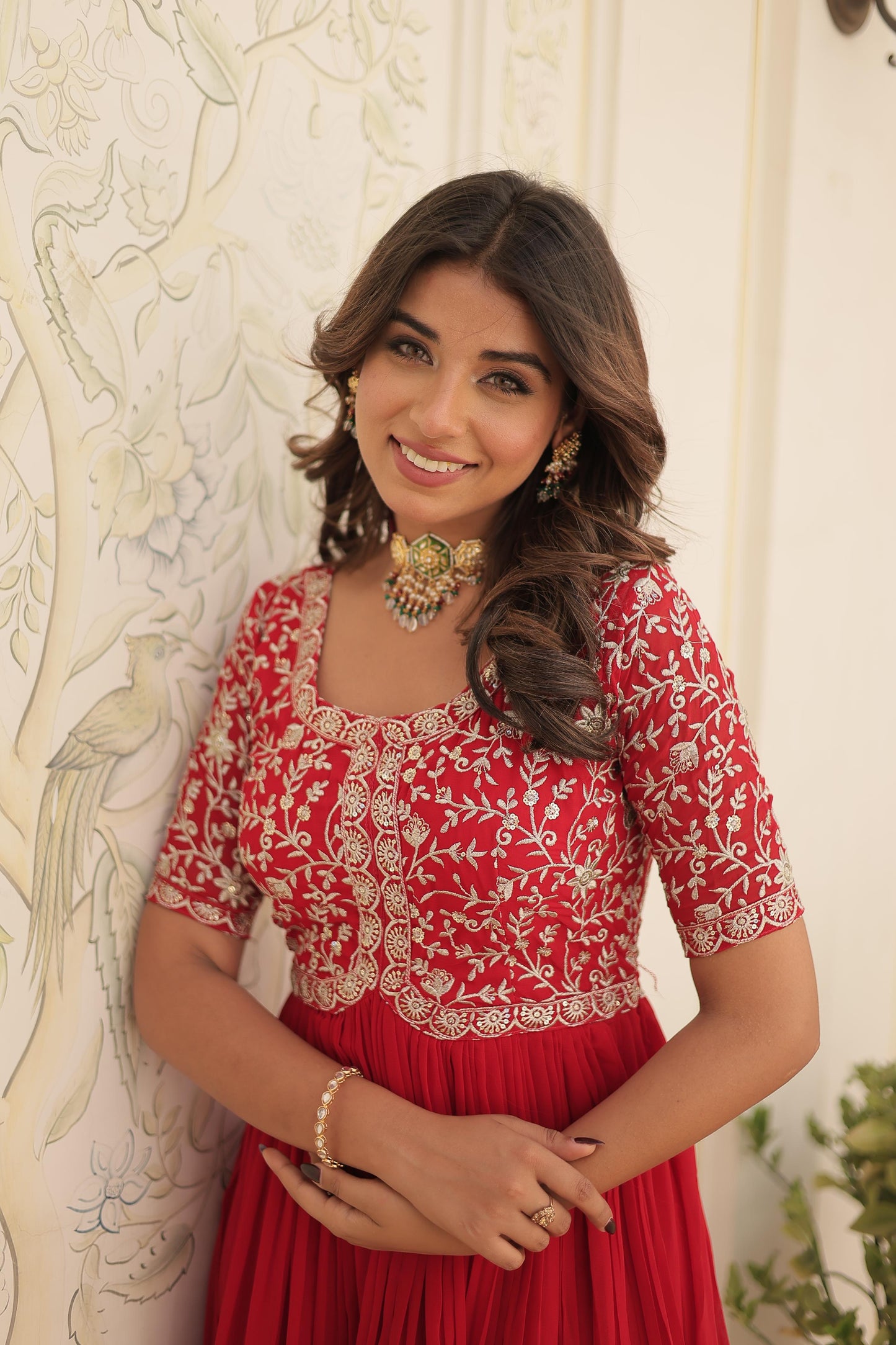 Wedding special Designer gown dress Indian floral anarkali Flaired Gown