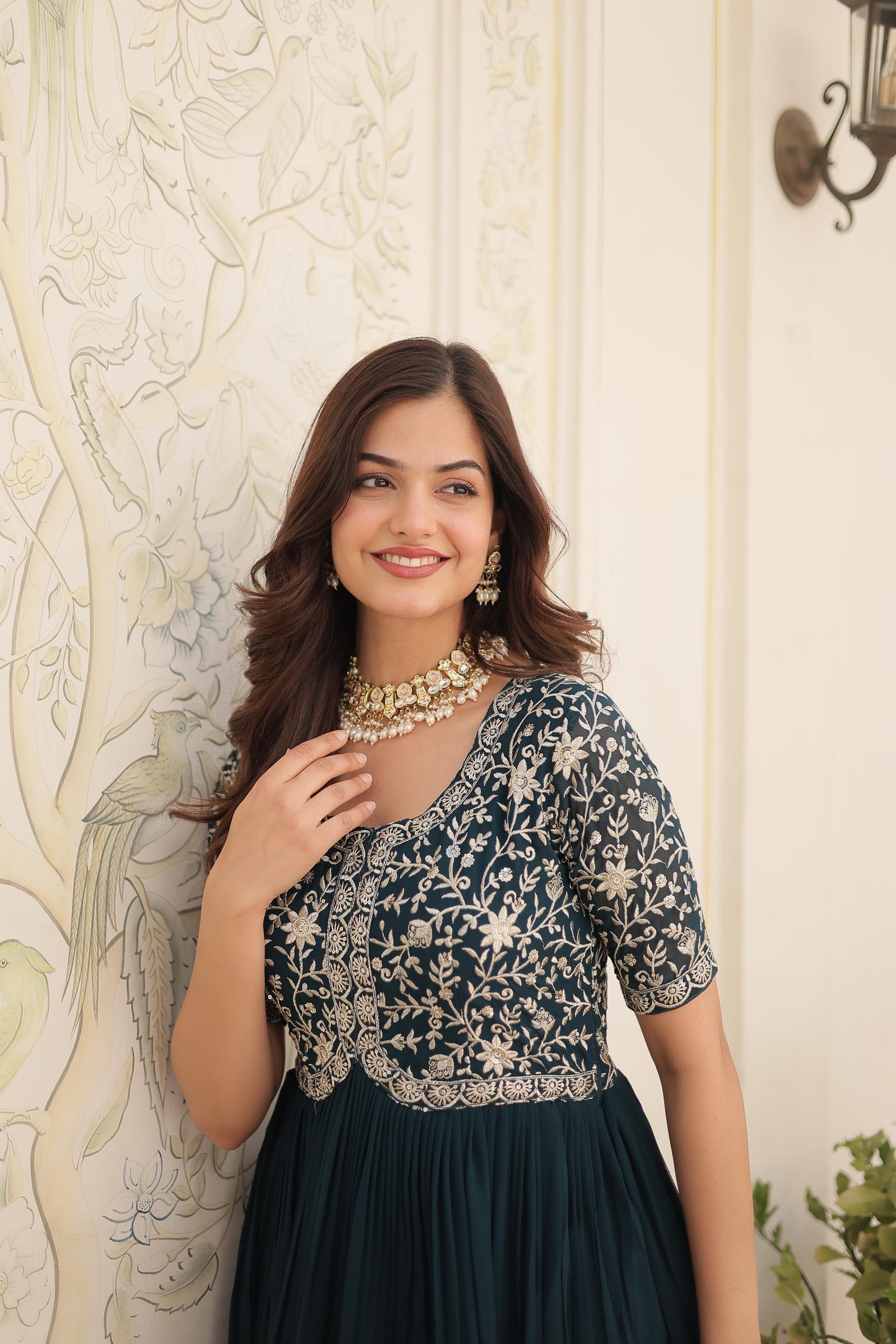 Wedding special Designer gown dress Indian floral anarkali Flaired Gown