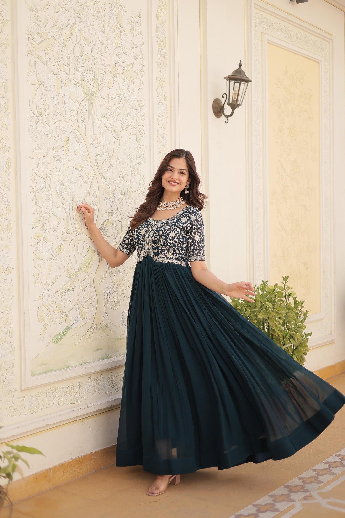 Wedding special Designer gown dress Indian floral anarkali Flaired Gown