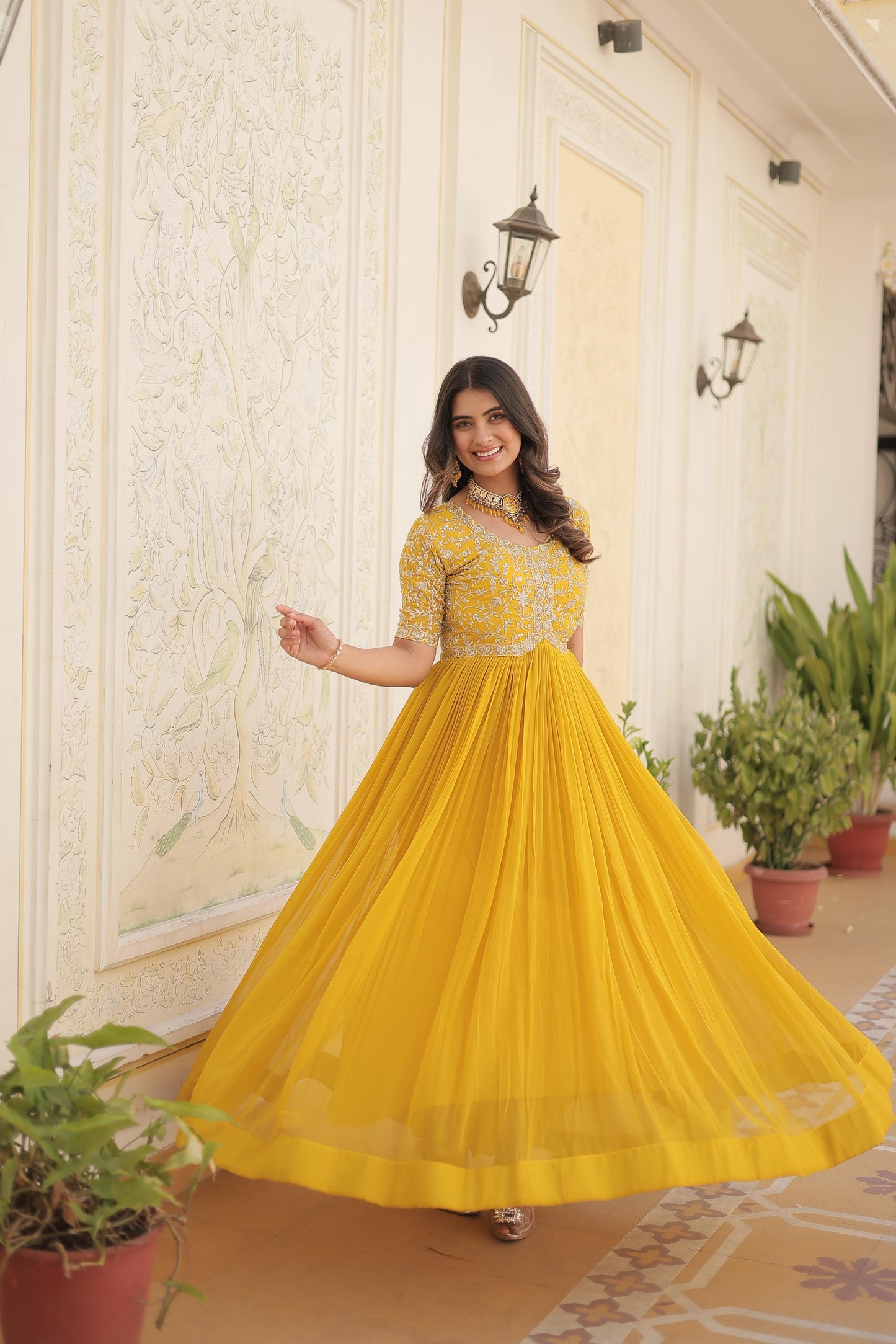 Wedding special Designer gown dress Indian floral anarkali Flaired Gown