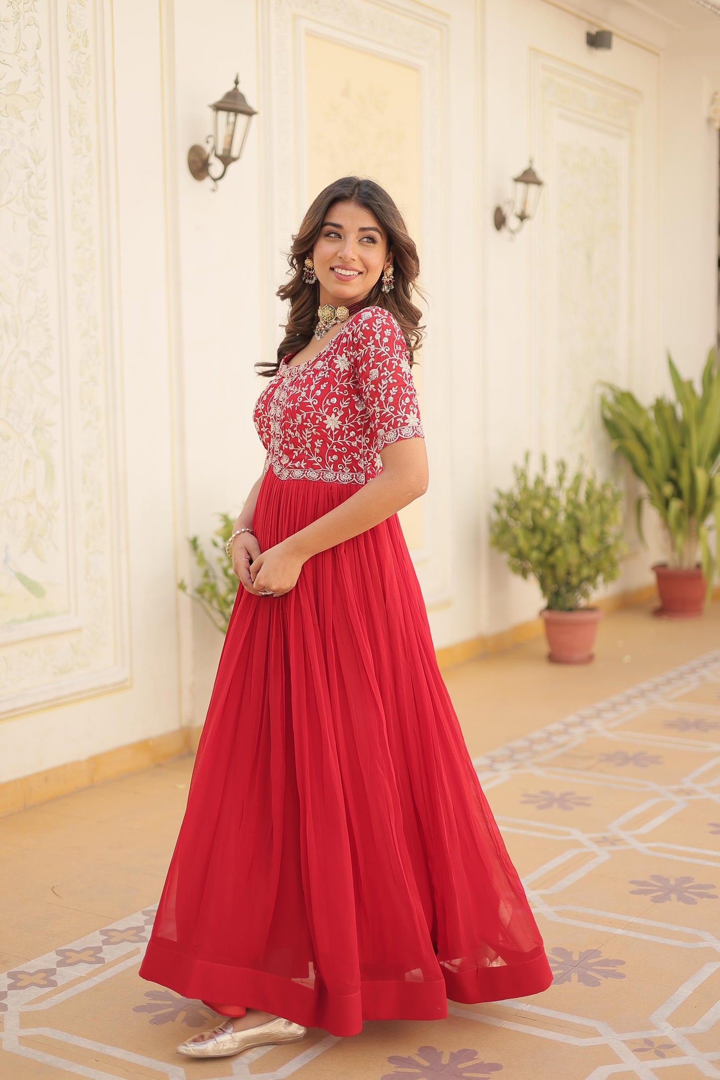 Wedding special Designer gown dress Indian floral anarkali Flaired Gown