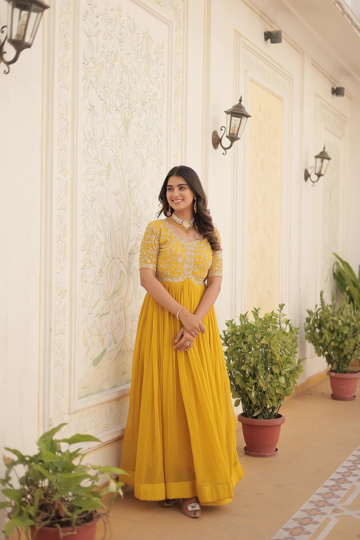 Wedding special Designer gown dress Indian floral anarkali Flaired Gown