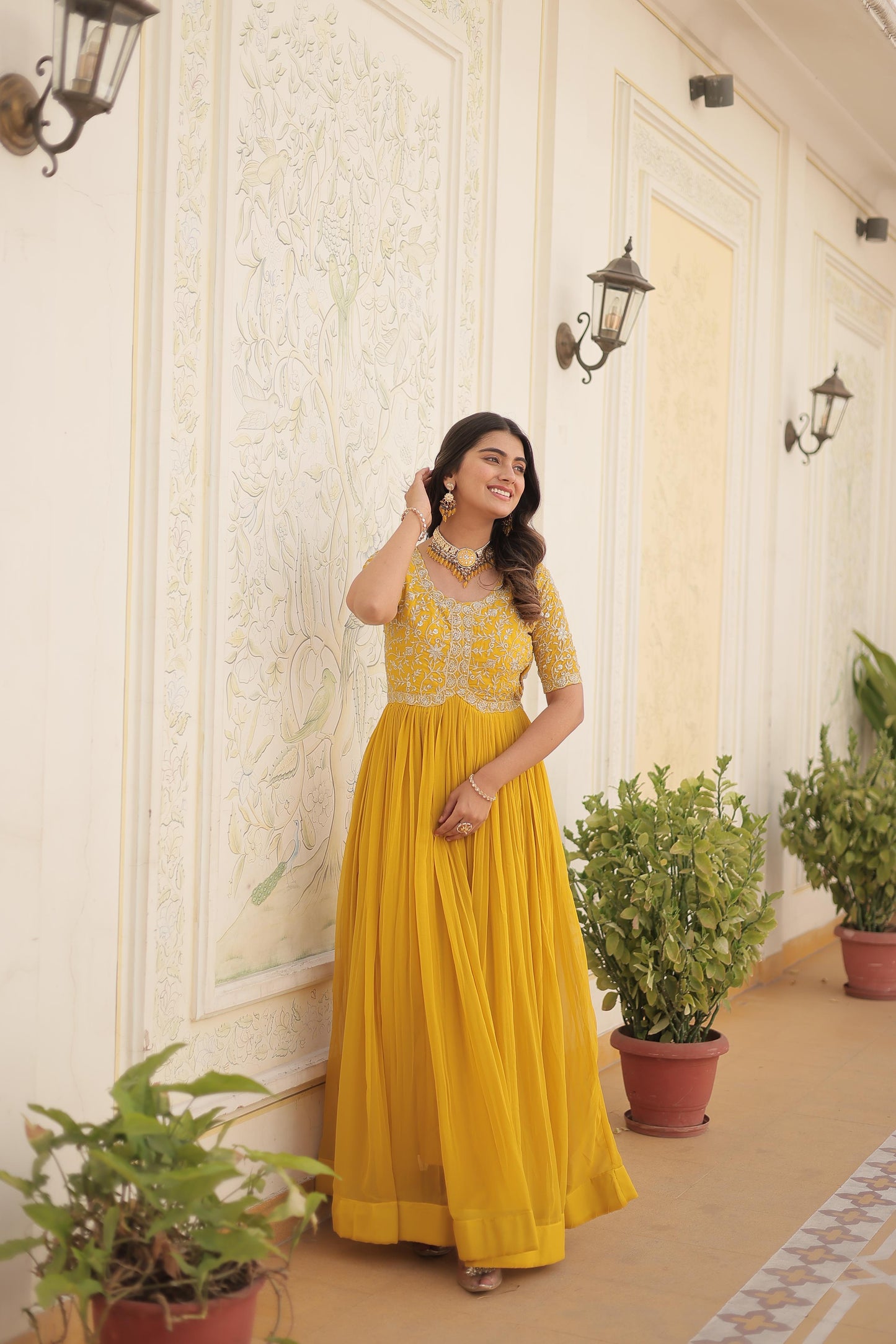 Wedding special Designer gown dress Indian floral anarkali Flaired Gown