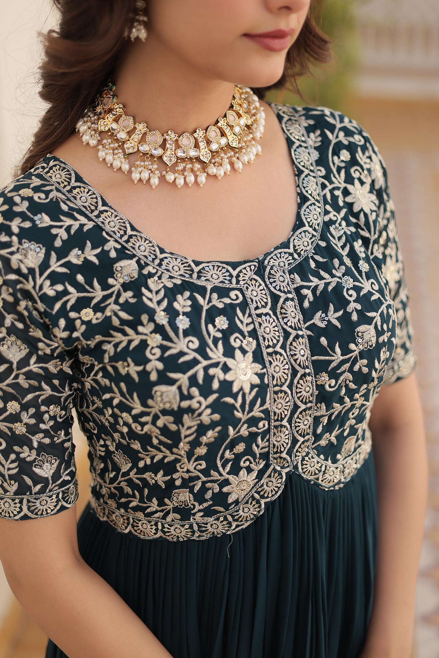 Wedding special Designer gown dress Indian floral anarkali Flaired Gown