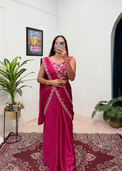 Indowestern pre draped wedding wear Readymade Indian saree with stitched blouse