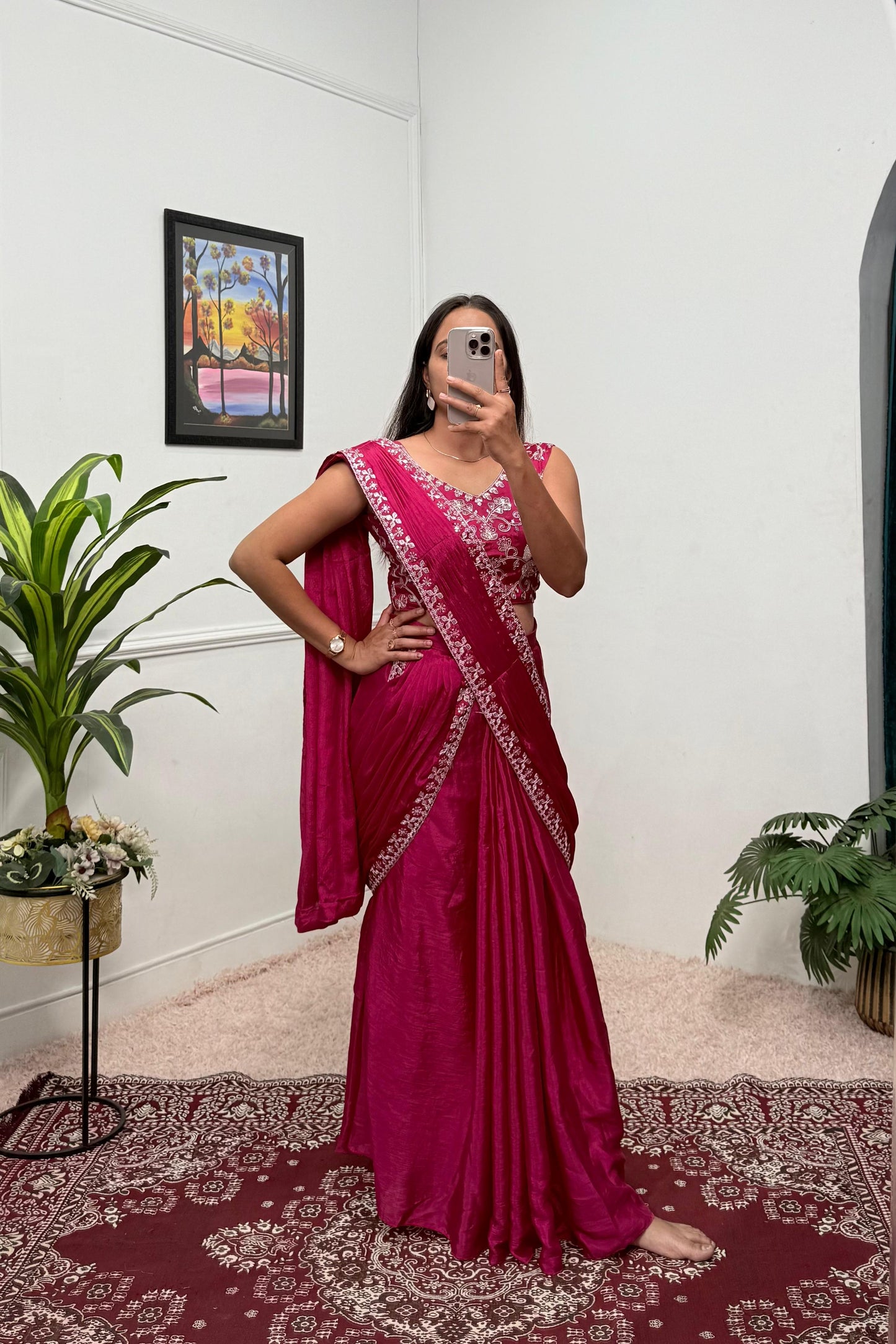 Indowestern pre draped wedding wear Readymade Indian saree with stitched blouse