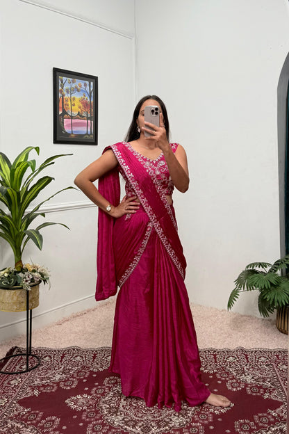 Indowestern pre draped wedding wear Readymade Indian saree with stitched blouse