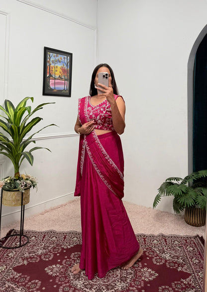Indowestern pre draped wedding wear Readymade Indian saree with stitched blouse