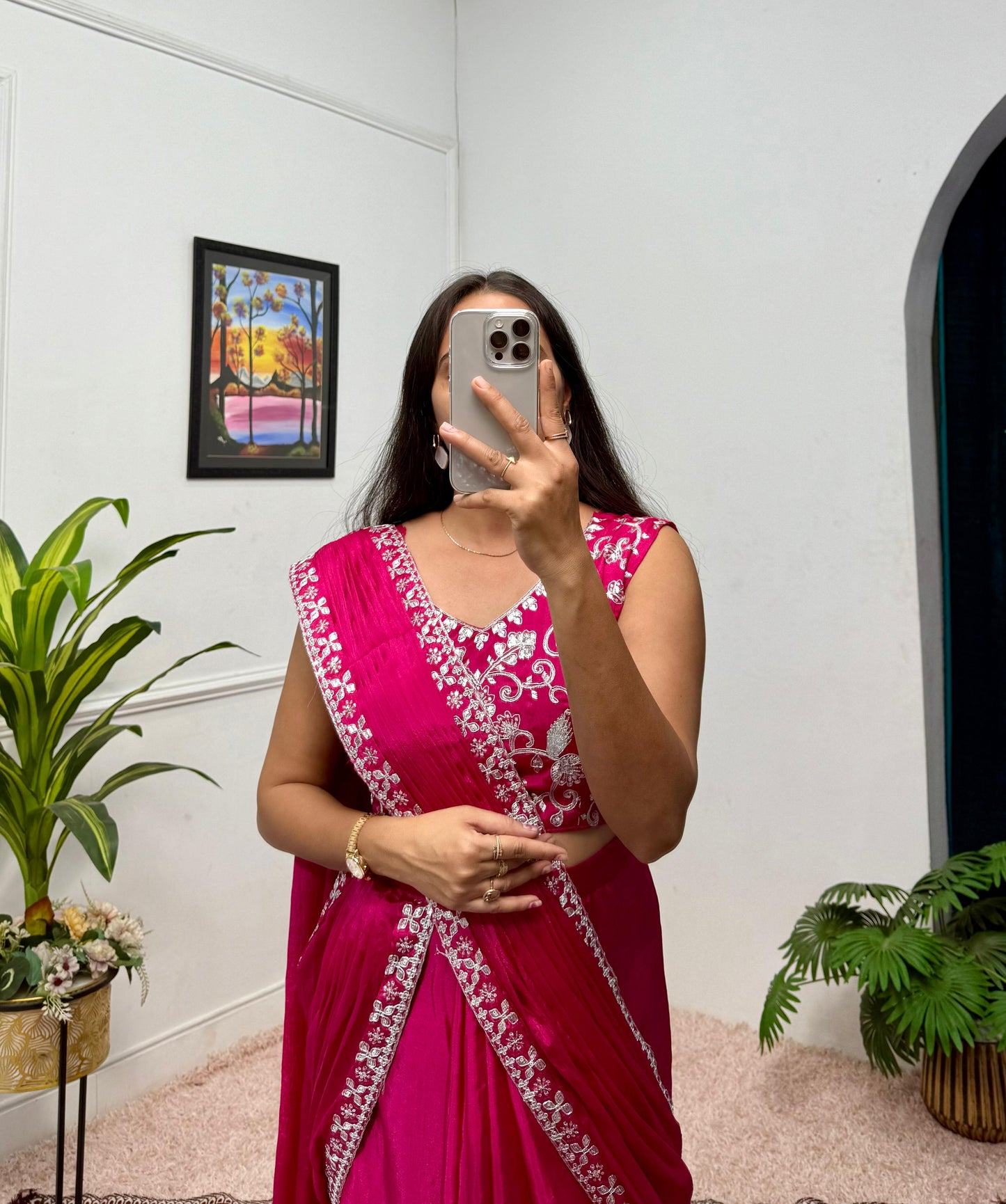 Indowestern pre draped wedding wear Readymade Indian saree with stitched blouse