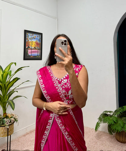 Indowestern pre draped wedding wear Readymade Indian saree with stitched blouse