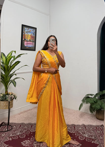 Indowestern pre draped wedding wear Readymade Indian saree with stitched blouse