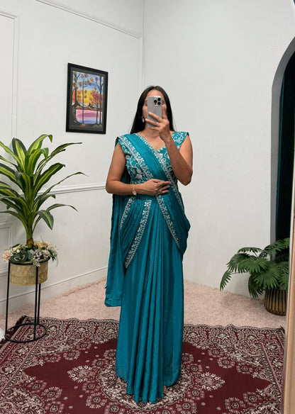 Indowestern pre draped wedding wear Readymade Indian saree with stitched blouse