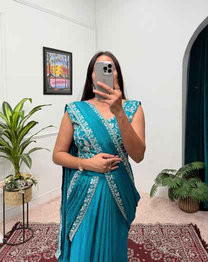 Indowestern pre draped wedding wear Readymade Indian saree with stitched blouse