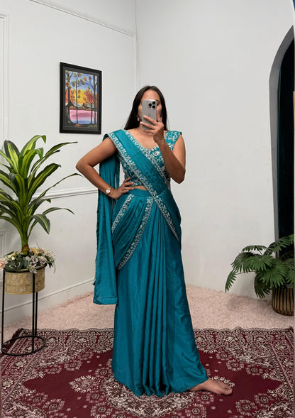 Indowestern pre draped wedding wear Readymade Indian saree with stitched blouse