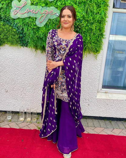 Purple wedding Palazzo Suit Readymade Stitched Salwar Kameez Indian dress