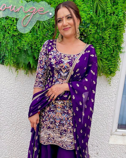 Purple wedding Palazzo Suit Readymade Stitched Salwar Kameez Indian dress