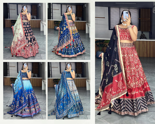 Printed silk wedding wear Readymade lehenga choli Indian Festival partywear lehenga